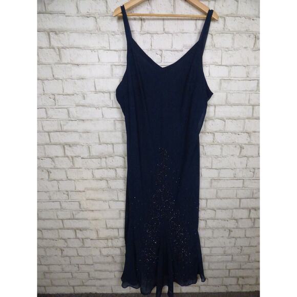 $199 Catherine's Navy Blue Masquerade Beaded Dress & Jacket Set 28W NEW - Picture 4 of 14